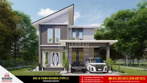 Pandangan Hadapan Reka bentuk Banglo Mampu Milik MEGSB B42-D Tiara Residen (Type C)