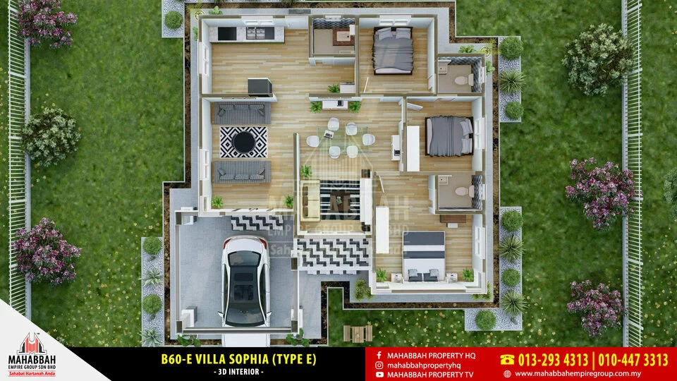 3D Interior Reka Bentuk/ Model Banglo Mampu Milik MEGSB B60-E Villa Sophia (Type E)