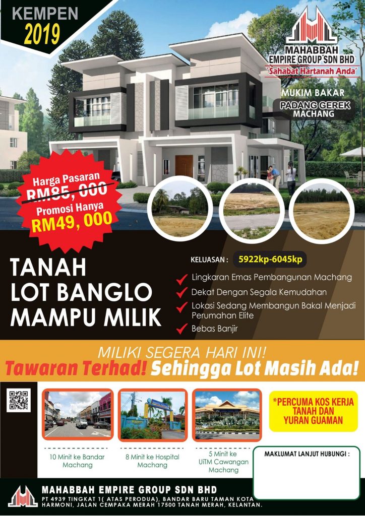 Flyers Tanah Lot Banglo Mampu Milik Untuk Dijual di Padang Gerek, Machang (MC1)