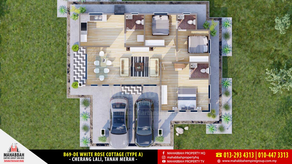 Cherang Lali Tanah Merah - Model Rekabentuk Banglo MEGSB B69-DE White Rose Cottage (Type A)