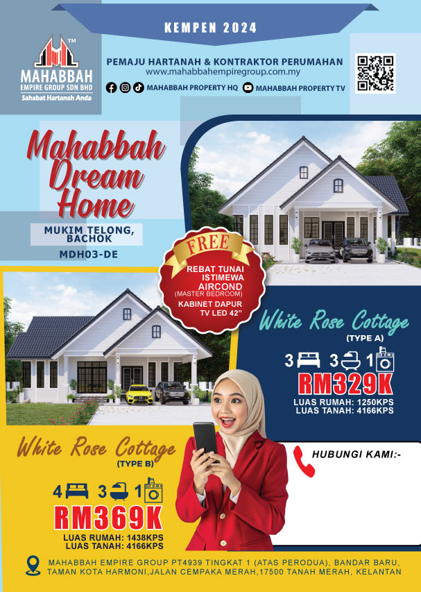 Banglo Mampu Milik Mahabbah Dream Home (MDH) White Rose Cottage Mukim Telong Bachok Kelantan