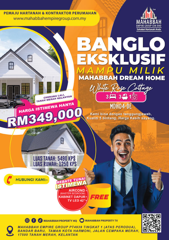 Banglo Mampu Milik MEGSB Mahabbah Dream Home (MDH) MDH04-DE White Rose Cottage (Type A) Cherang Lali, Tanah Merah, Kelantan