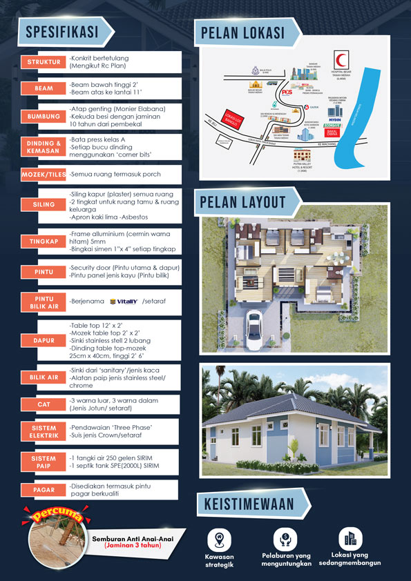 Flyers Kediaman Ekslusif MDH04-DE Villa Daisy (Type C) di Cherang Lali, Dekat Bandar Baru Kota Harmoni Tanah Merah