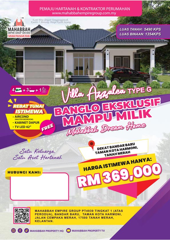 Flyers Mahabbah Dream Home (MDH) Dekat Bandar Baru, Taman Kota Harmoni, Tanah Merah - Villa Azzalea (Type G)