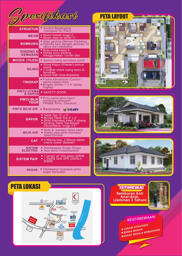 Flyers Mahabbah Dream Home (MDH) Dekat Bandar Baru, Taman Kota Harmoni, Tanah Merah - Spesifikasi Villa Azzalea (Type G)