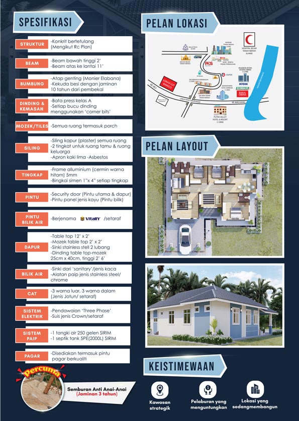 Flyers Mahabbah Dream Home (MDH) Dekat Bandar Baru, Taman Kota Harmoni, Tanah Merah - Spesifikasi Villa Daisy (Type C)