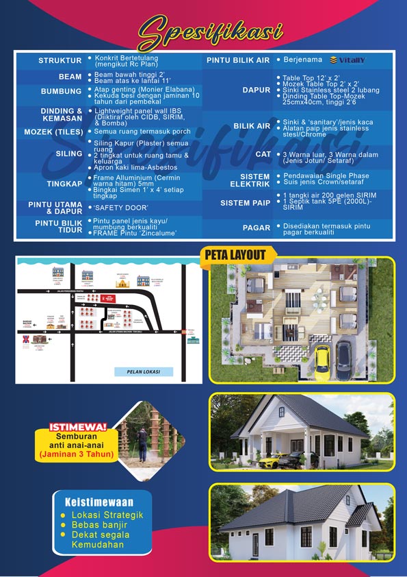 Flyers Mahabbah Dream Home (MDH) Mukim Telong Bachok - Spesifikasi White Rose Cottage (Type B)