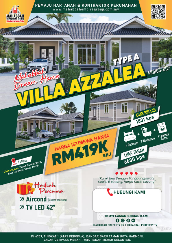 Flyers Mahabbah Dream Home MDH03-D09 Villa Azzalea (Type A) Cherang Lali Tanah Merah