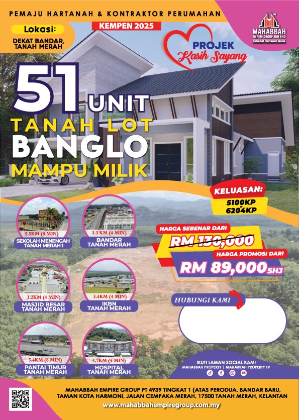 Flyers Tanah Lot Banglo Mampu Milik Dekat Bandar Tanah Merah Kelantan (TM13)