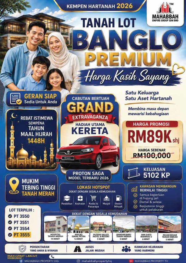 Flyers Tanah Lot Mampu Milik di Mukim Tebing Tinggi Tanah Merah (TM8)