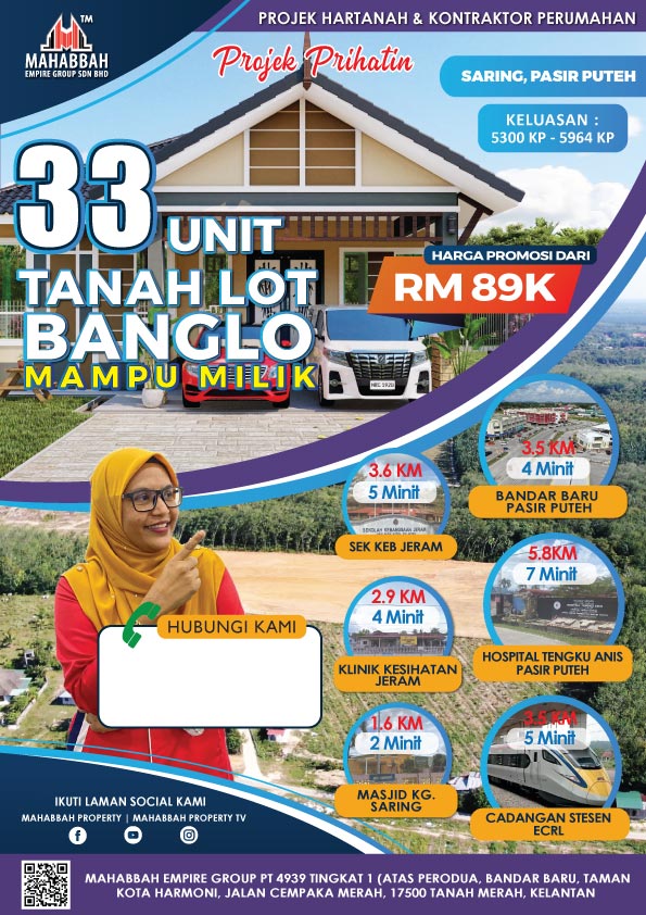 Flyers Tanah Lot Banglo Mampu Milik di Saring Pasir Puteh Kelantan (PP3)