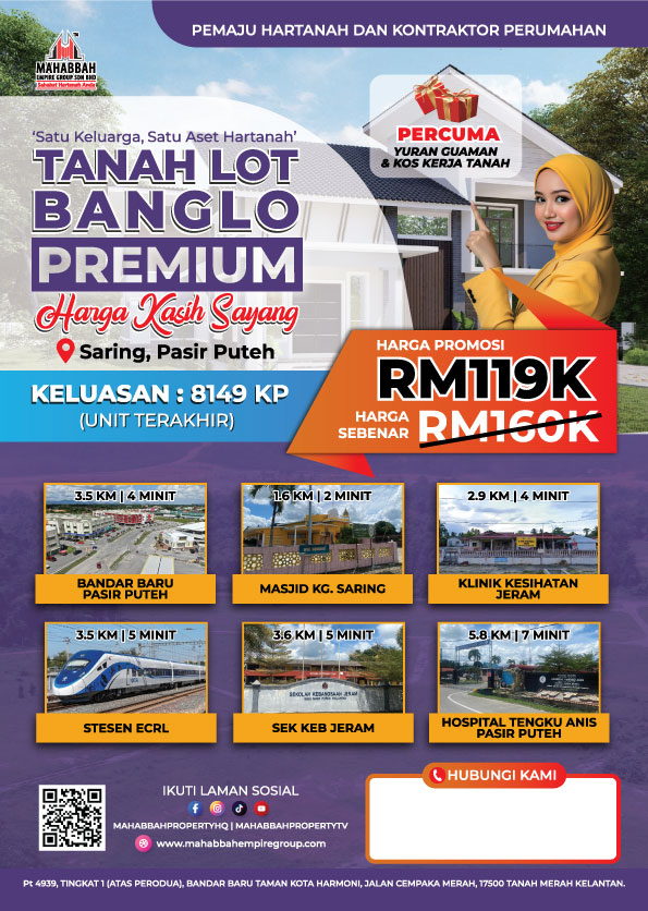 Flyers Tanah Lot Banglo Mampu Milik di Saring Pasir Puteh Kelantan (PP3)