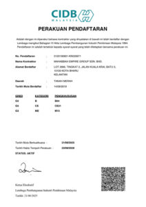 Sijil CIDB Mahabbah Empire Group Sdn Bhd