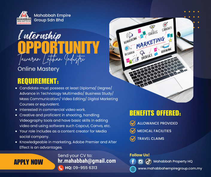 Tawaran Latihan Industri/ Internship Online Mastery di Mahabbah Empire Group Sdn Bhd